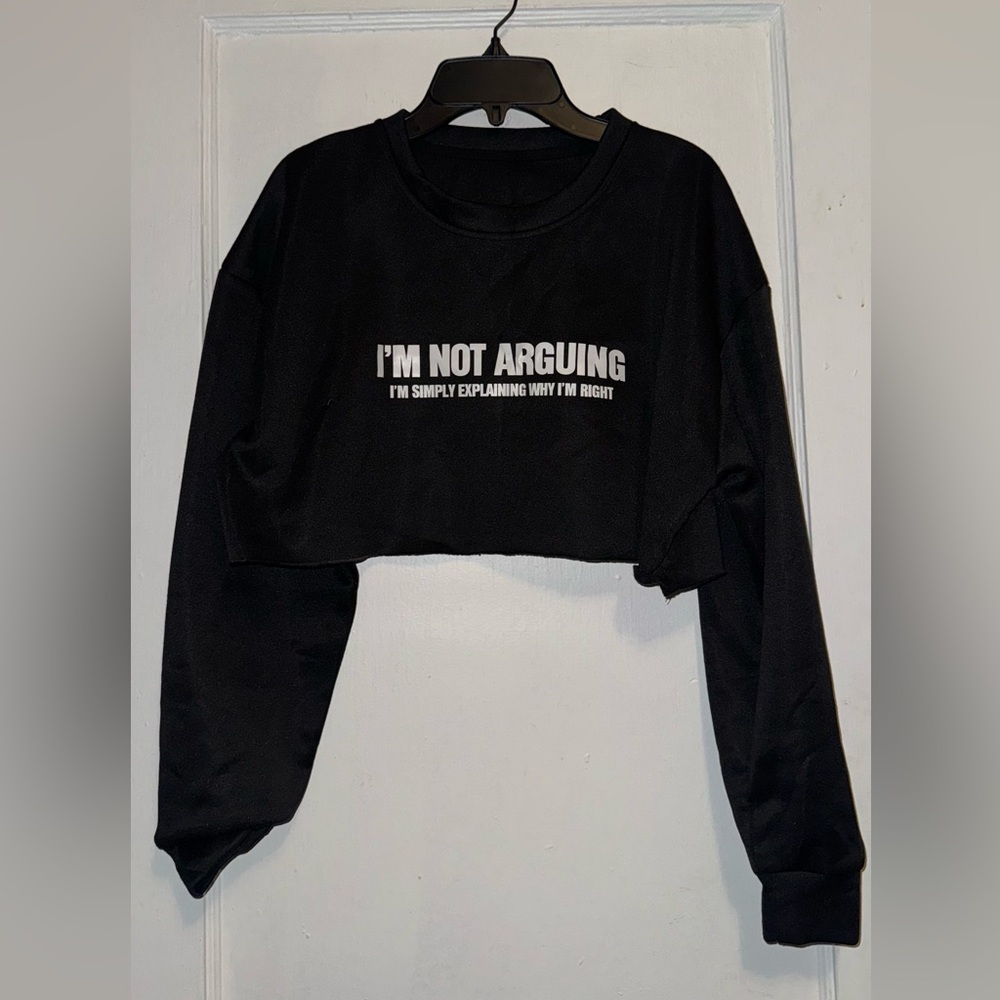 Black Cropped Sweatshirt with Bold Text